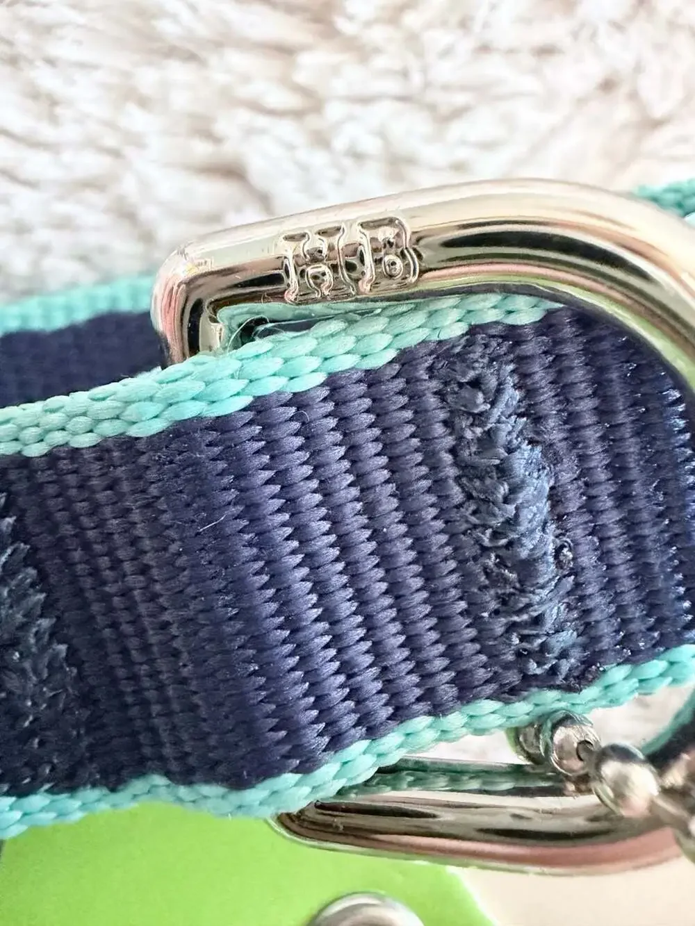 Harry Barker Adjustable Dog Collar, Navy and Turquoise, 3/4 inch, 8-14 inch